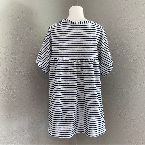 Pleione Stripe Knit Hi-Lo Tee (medium) Navy/Cream - Picture 6 of 8